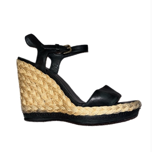 Stuart Weitzman Black Wedge Sandals- size 8.5 - Picture 9 of 9